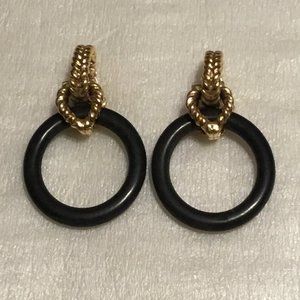 Vintage pair of Goossens Paris metal and wood clip on earrings - 1990s